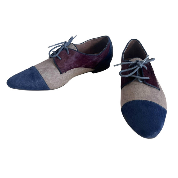 Anthropologie All Black Pointed Pony Hair Oxfords SZ 38.5 / 8. Multi color - Picture 2 of 9